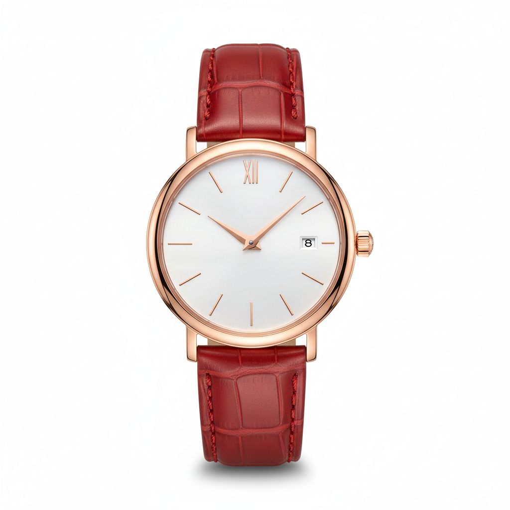 Classic Leather Strap Watch - Red